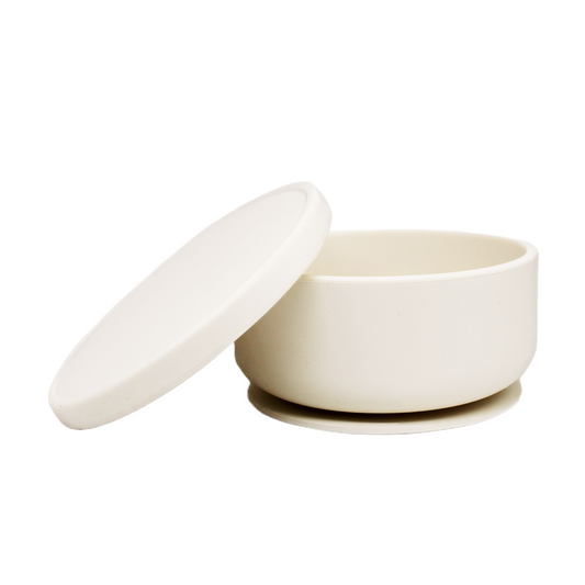 BLW Suction Silicone Bowl with Lid/Cover - Milky White