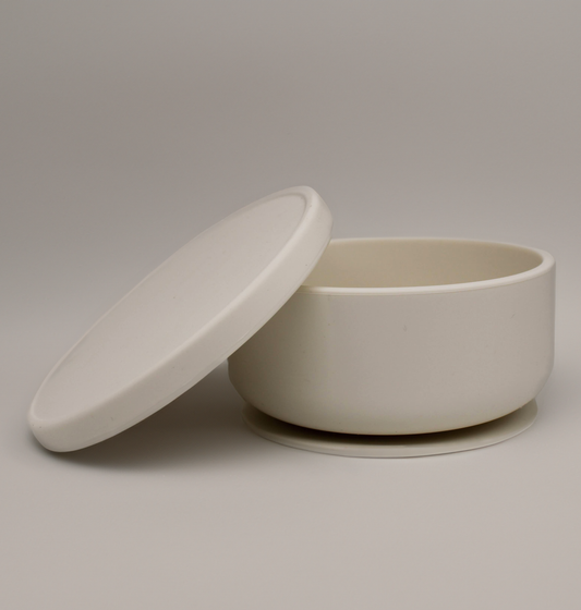 BLW Suction Silicone Bowl with Lid - Milky White