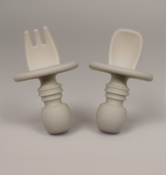 Silicone BLW Anti-Choke Fork and Spoon Set  - Milky White