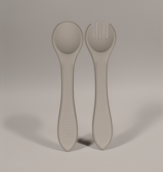 Silicone Transition Toddler Fork and Spoon Set  - Milky White